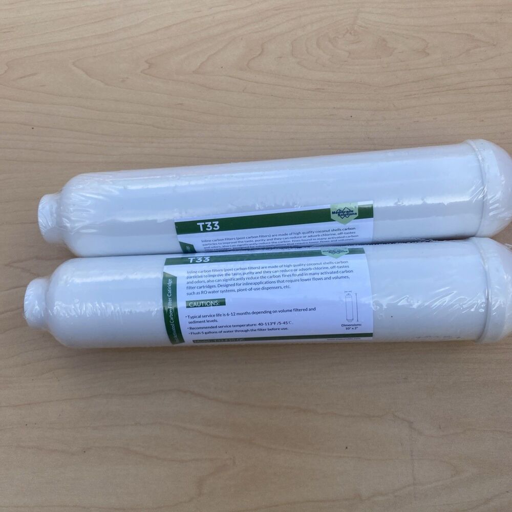 2 Pack T33 Inline Post Carbon Polishing Water Filter 1/4" Quick Conn T33-F10-QC
